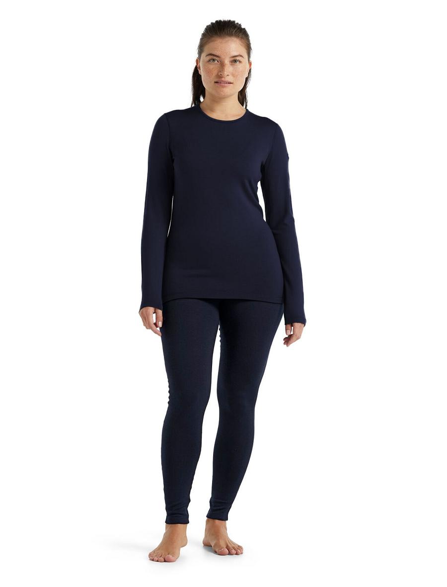 Women's Icebreaker Merino 260 Tech Long Sleeve Crewe Thermal Top Base Layers Midnight Navy | CA 1025TCEV